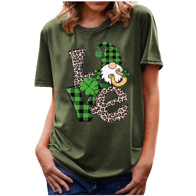 Meichang T-Shirts Joyeux Jour de la Saint-Patrick pour Femmes, Col Rond, Manches Courtes, Coupe Ample, Soldes 2025