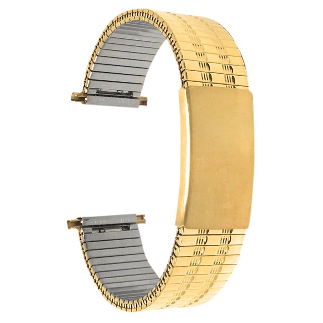 Bandini Bracelet de Montre Extensible en Acier Inoxydable Ton Or 18 mm pour Hommes, Extrémité Droite, Longueur Ajustable, Bracelet de Montre à Expansion en Métal, Sans Boucle