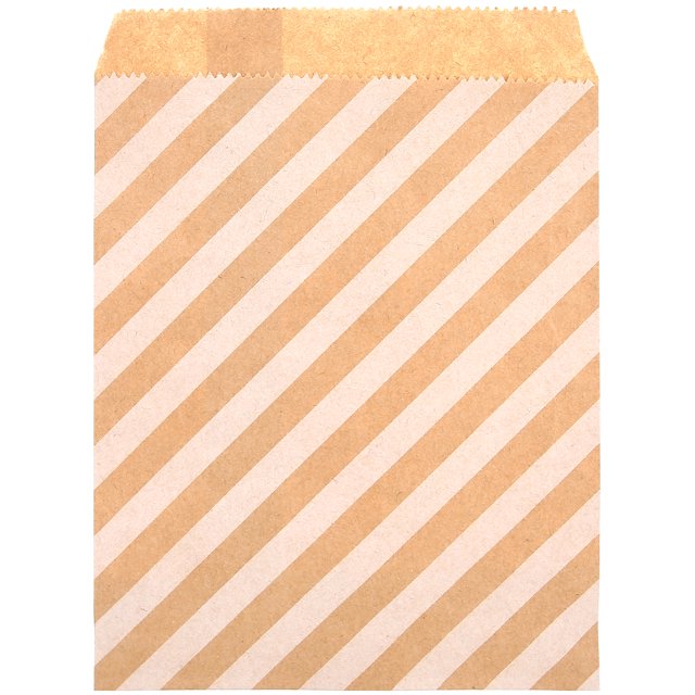 AMONIDA Food Bag, a small brown candy paper bag crafted from durable kraft paper with a striped design. Perfect for food storage, party souvenirs, snack packaging, and custom designs. Approximate size is 16x13cm, suitable for candies, nuts, and other snacks.