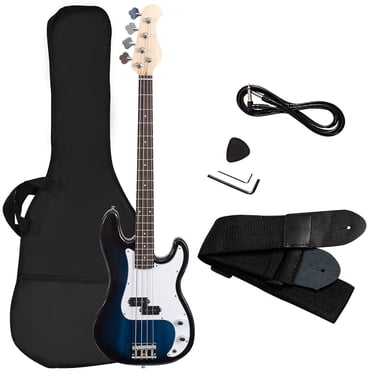 Costway Guitare Basse Électrique Bleue Pleine Grandeur à 4 Cordes avec Sangle, Sac pour Guitare et Cordon d'Ampli