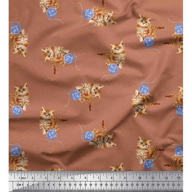 Soimoi Cotton Poplin Fabric Wool & Cat Animal Decor Fabric Printed Yard 56 Inch Wide