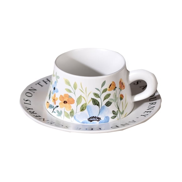 Product Glass&Bottle 85oz Chinese Floral Ceramic Coffee Cup Set With Retro Style Floral White Orange