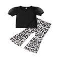 thumbnail image 1 of Bébés Filles Léopard Noir Bouffant Manches Tops + Pantalon Évasé 2Pcs Ensemble, 1 of 5