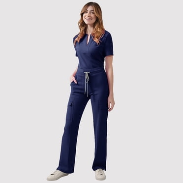 Mefallenssiah Scrubs for Women Set Uniform V-Neck Top with Drawstring Pocket Pants and Casual Two-Piece Set for Care Workers