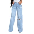thumbnail image 1 of Timegard Jean Pants for Women Ripped Fashion Wide Leg Denim Pants Button High Waist Trousers with Pockets, 1 of 7