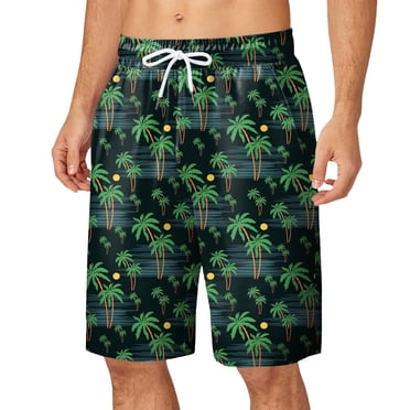 Ketyyh-chn99 Mens Shorts Beach Fashion Mens Swim Trunks Swimwear Zipper Pockets Swim Shorts with Mesh Lining Green,L