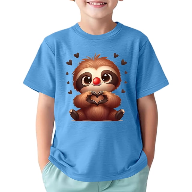 T-shirts Filles Enfants Imprimé Animaux Mignons Sports Décontracté Col Rond Manches Courtes Hauts Filles Bleu Ciel 7-8 Ans