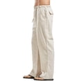 thumbnail image 4 of HIMONE Linen Pants for Men Yoga Beach Pajamas Jogger Drawstring Elastic Waist Pockets Plus Size Trousers, 4 of 6