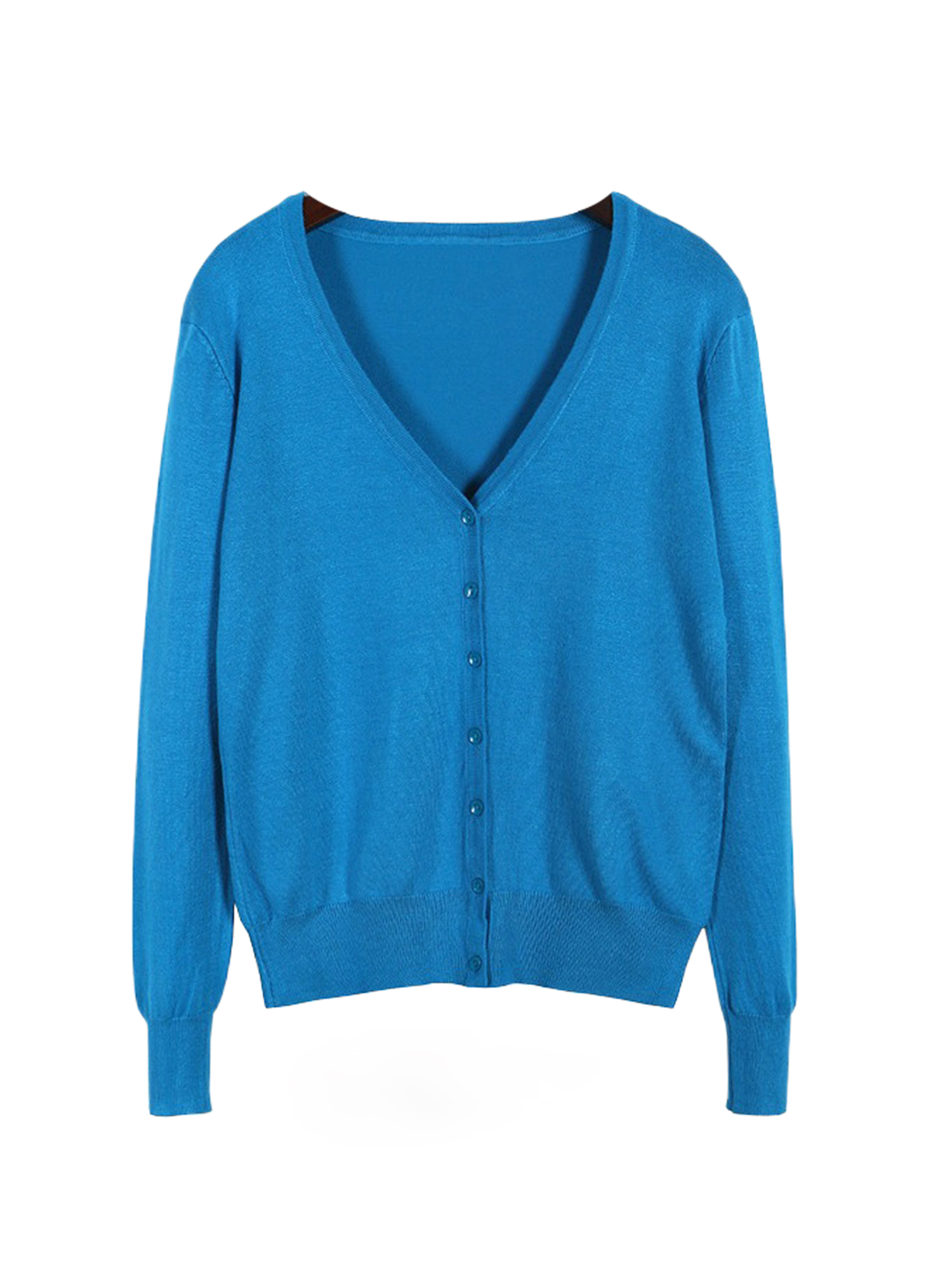 Innerwin Cardigan Sweater V Neck Ladies Coat Fall Solid Color Loose Outwear Lake Blue M