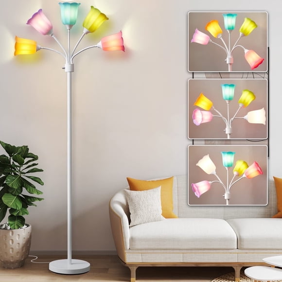 NATYSWAN Medusa LED Floor Lamp, Multi Head Modern Tall Lamp with Adjustable Gooseneck Standing Lamps LED Tall Lamp for Living Room Bedroom Kids Room Office 6 Colour Lampshades Bulb Not Included