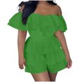 thumbnail image 1 of Lenpel Women's off Shoulder Rompers Trendy Cotton Ruffle Short Sleeve Tiered Summer Jumpsuits Casual Overall Shorts, 1 of 6