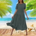 thumbnail image 2 of AherBiu Robes Fluides pour Femmes 2024 Été Robe Maxi à Col Rond Ample à Étages à Manches Courtes Longue Robe, 2 of 6