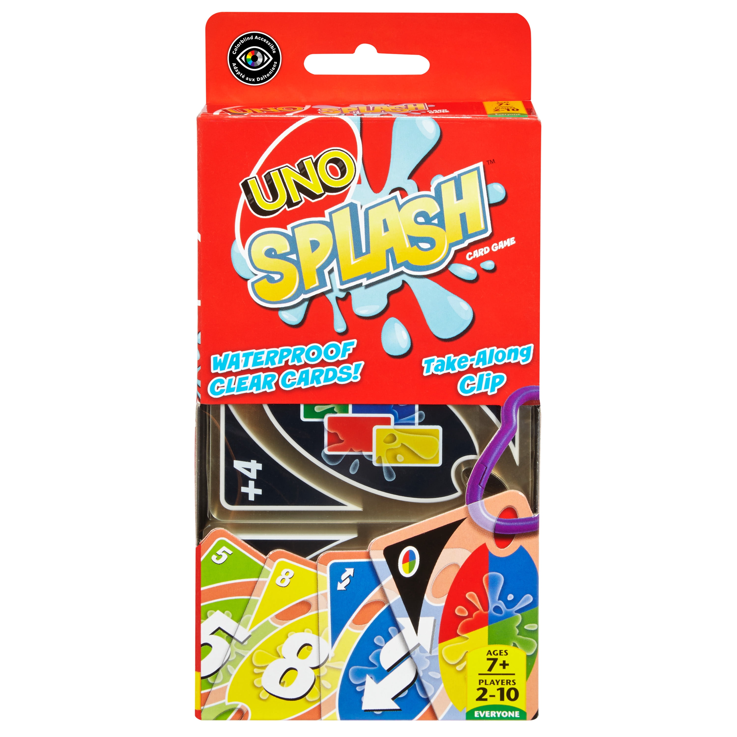 UNO Splash Card Game with Waterproof Cards and Portable Clip for Travel