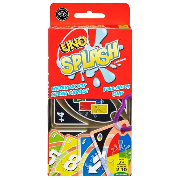 UNO Splash Card Game with Waterproof Cards and Portable Clip for Travel