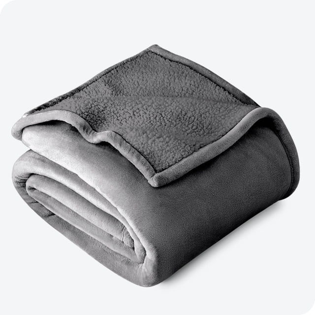 Bare Home Couverture de Lit en Sherpa Pelucheuse - Duveteuse et Douce - Réversible - Légère - Lit Simple/simple TG, Gris avec Sherpa Gris