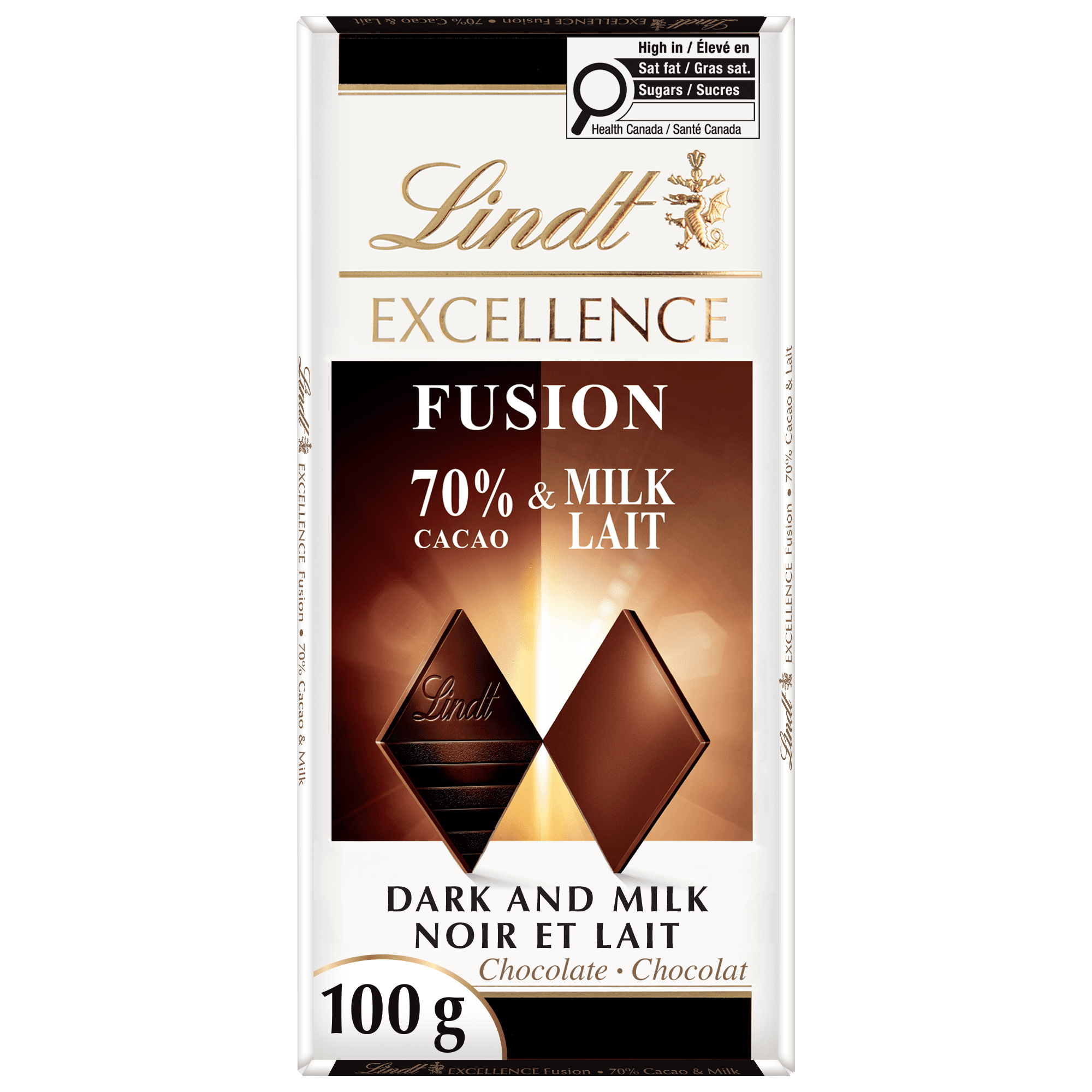 Lindt EXCELLENCE Fusion 70% Dark & Milk Chocolate Bar, 100g