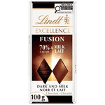 Lindt EXCELLENCE Fusion 70% Noir & Barre de chocolat au lait, 100g