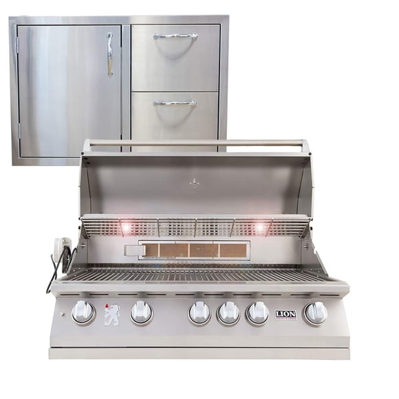 Lion Premium Grills 40" Natural Gas Grill - L90000 - with Made in USA 32" Left Hinged Door/Drawer Combination Package Deal