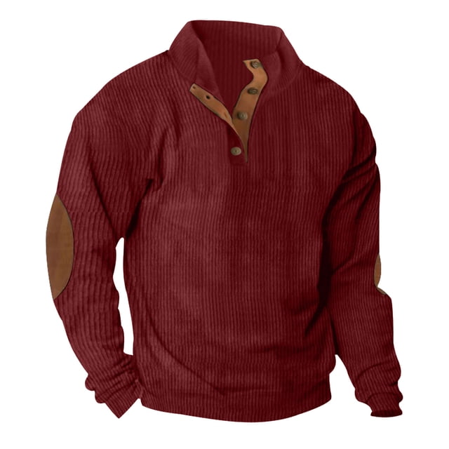 Besolor Mens Corduroy Sweatshirts Color Block Lapel Collar Button up Pullover Mock Neck Long Sleeve Sweaters Tops