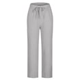 thumbnail image 4 of Yuyuzo Womens Cotton Linen Pants Drawstring High Waisted Lounge Pants Straight Leg Cropped Trousers, 4 of 5