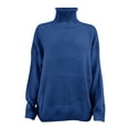 thumbnail image 4 of VgaVtl Long Sleeve Womens Sweater High Neck Pullover Chunky Womens Sweaters Fall Loose Thick Knit Blue Solid Color Sweaters, 4 of 5