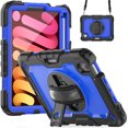 thumbnail image 2 of Case for iPad Mini 7 A17 Pro 2024/Mini 6 2021 8.3 Inch 7th/6th Gen with Screen Protector, 360 Degree Rotating Kickstand Hand Strap Shockproof Cover with Shoulder Strap, Dark Blue PC, 2 of 7
