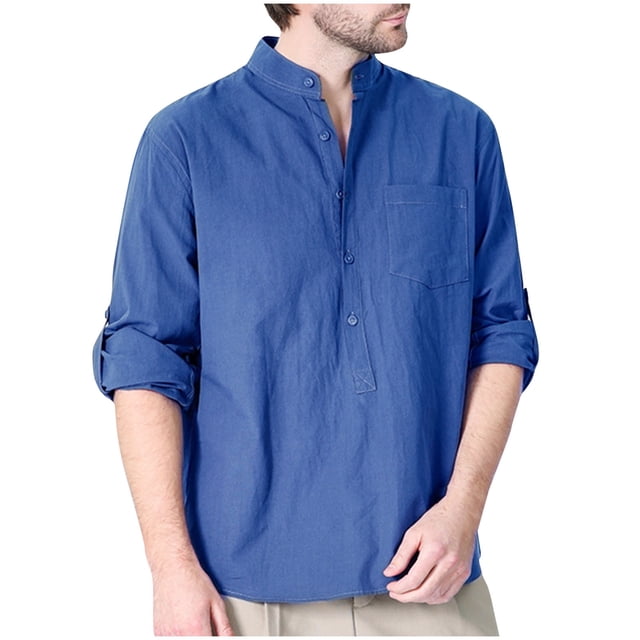RXIRUCGD Mode Homme Uni Col Rabattu Demi-Cardigan Haut Décontracté Chemise Hauts à Boutons, Bleu, Taille : M