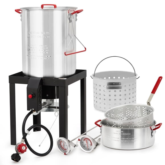 AKDSteel 30QT Turkey Fryer & 10QT Fish Fryer Combo Kit – 50,000 BTU Propane Burner, Aluminum Seafood Boiler Pot with Basket & Stove Stand for Camping, Outdoor Parties