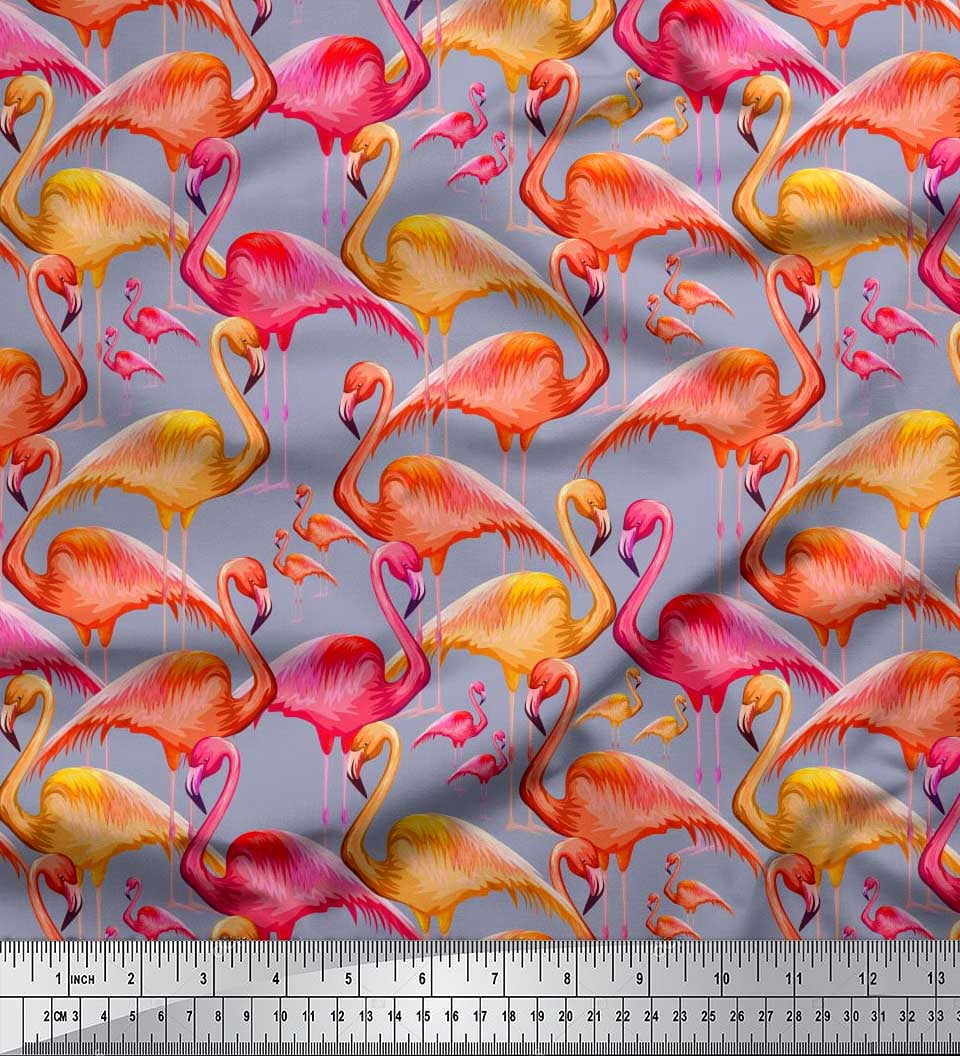 Soimoi Velvet Fabric Flamingo Bird Print Fabric by The Yard 58 Inch Wide