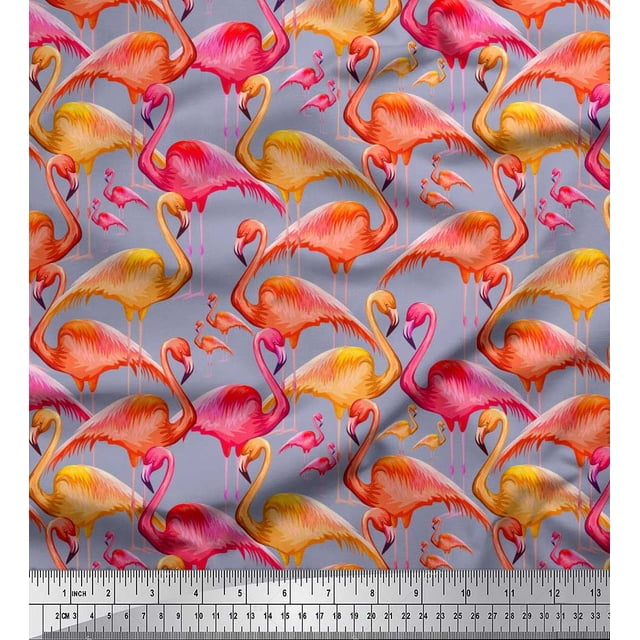 Soimoi Velvet Fabric Flamingo Bird Print Fabric by The Yard 58 Inch Wide
