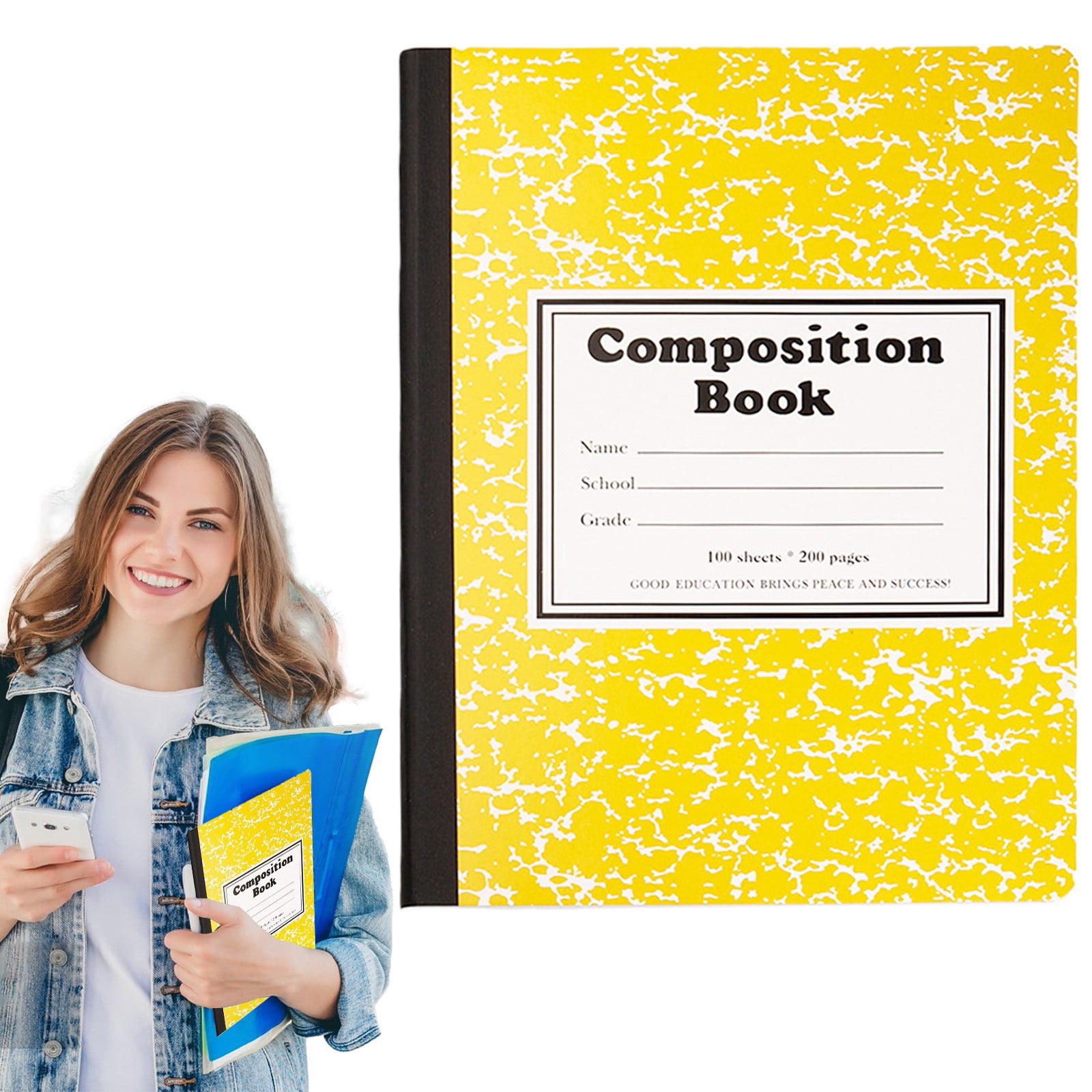 Mohdy Yellow Marble Snowflake Notebook,Wide Ruled Notebook Composition Notebooks Wide Ruled Composition Book Wide Notebook Papersewn Binding Cover Assorted Colors,Material:Paper