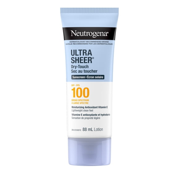 Neutrogena Ultra Sheer Dry-Touch Sunscreen Lotion, SPF 100 Broad Spectrum SPF 100 UVA/UVB Protection, Travel Size, 88 ml