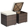 thumbnail image 1 of Patiojoy 2 Pieces Patio Ottoman Multipurpose Outdoor Wicker Footstool Storage Box Side Table w/ Solid Metal Frame Additional Seating w/ Removable Cushions Off White, 1 of 7