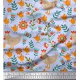 thumbnail image 1 of Soimoi Georgette Viscose Fabric Leaves,Cock & Chick Cartoon Printed Fabric 1 Yard 42 Inch Wide, 1 of 3