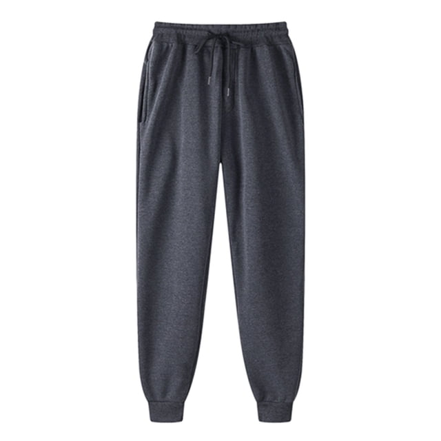 Yuyuzo Plus Size Sweatpants for Women Thick Workout Jogging Pants Elastic Waist Drawstring Solid Color Trackpants in a dark grey shade. Features an elastic waistband with an adjustable drawstring, side pockets, and cuffed ankles. Size XXXX-Large with measurements: hip 118cm, waist 88cm, and length 108cm.