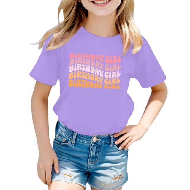 MEZZALL T-Shirt Décontracté à Lettres pour Filles, Col Rond, Manches Courtes, Coloré, 3-4 Ans