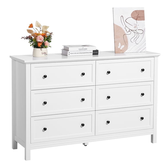 VEVOR 6 Drawer Dresser Wooden Chest of Drawer w/ Sliding & Anti-tip Device White