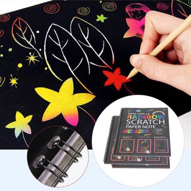 Scratch Paper Art Set, Perfect Toys 3Pcs Scratch Paper Art Notes, with 3 Wooden Pen for Kids, Art and Craft Classrooms Children Students Drawing Books