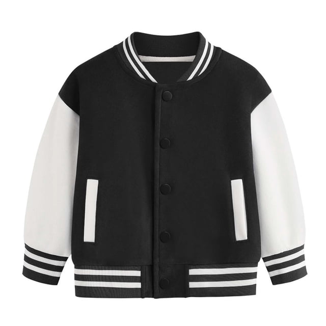 Girls Coats & Jackets Child Autumn Spring Long Sleeved Color Block Baseball Black Girls Fall Tops ,5-6 Years