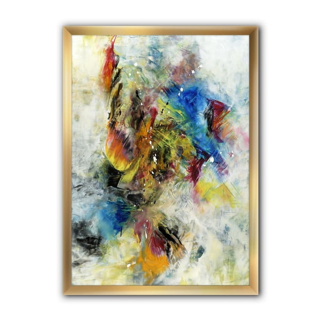 Designart Suivez Vos Rêves Art Mural Encadré Montrant un Mélange Abstrait de Coups de Pinceau Bleus, Jaunes, Rouges et Noirs sur Toile de Coton de Qualité Supérieure, Monté sur un Cadre Doré de 1,5 Po, Prêt à Accrocher avec Quincaillerie Incluse, Convient à la Déco Maison Moderne et aux Ensembles d'Art Mural.