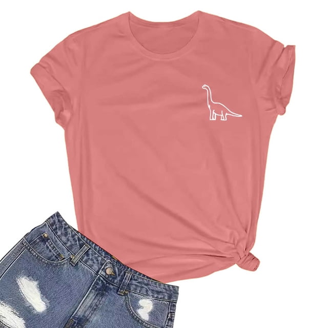 WEIYLL Womens T-Shirts Small Dinosaur Print Pink Blouse Sizes S