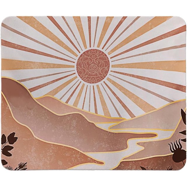 Boho Neutral Sun Mountain Mouse Pad 9.5x7.9 Inch Mid Century Modern Decor Mouse Pad with Boho Desk Accessories, Perfect for Small Gaming and Office Use, Add Rustic Charm to Your Workspace
