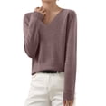 thumbnail image 2 of yoeyez Chandails Légers pour Femmes à Manches Longues Col Ras du Cou Chandail Uni Chandail Léger Doux Tricoté Hauts Bas d'Automne Violet m, 2 of 5