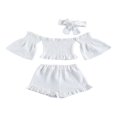 thumbnail image 2 of Girl Off Shoulder Flare Sleeves Tops Ruffle Shorts Bowknot Headband, 2 of 6
