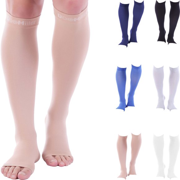 Doc Miller Open Toe Compression Socks Women and Men 30-40mmHg Knee High Toeless Socks Recovers from Shin Splints Achilles Tendon and Varicose Veins 1 Pair Medium Skin Nude