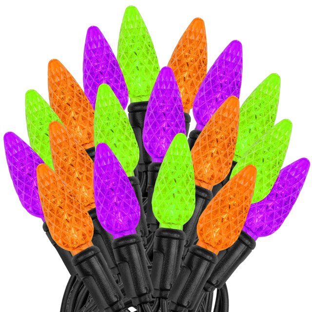 Novelty Lights 24FT 70 LED C6 Halloween String Lights, Purple, Orange, Lime
