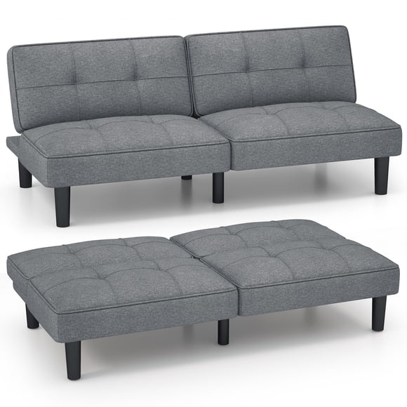 Costway Convertible Folding Futon Sofa Bed with 6-Position Adjustable Backrest Cushion