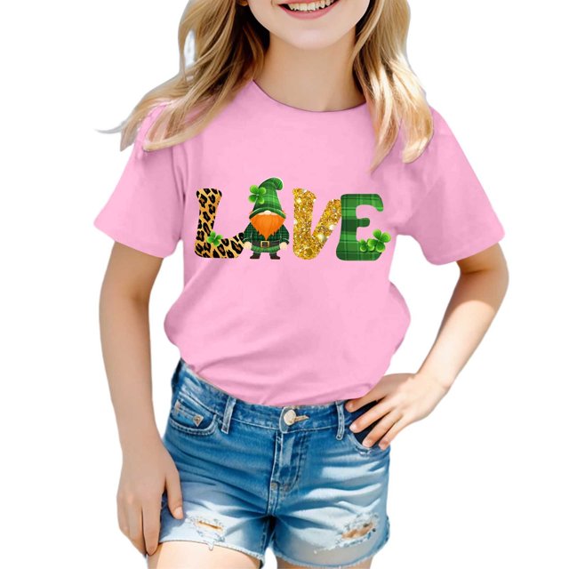 TZEWGL Tops For Toddler Short Sleeve Crew Neck Cartoon Prints Trendy Top For Kids size 8-9T