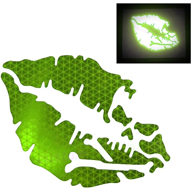 ORUYROP High Intensity Reflective Vinyl Death Kiss Skull Crossbones Lips Decal Bumper Sticker-Cars, Motorcycles, Helmets, Wind Screens, laptops (18 inches Wide, Special Edition Lime Green)