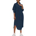 thumbnail image 1 of FcBaudy Robe à Manches Longues à Col Rabattu Longueur Cheville, Robes pour Femmes, Robes de Printemps pour Femmes Mode Féminine Col Rabattu Ample Coton Lin Manches Longues Ajustée Taille Haute Robe Femme Robe, 1 of 7